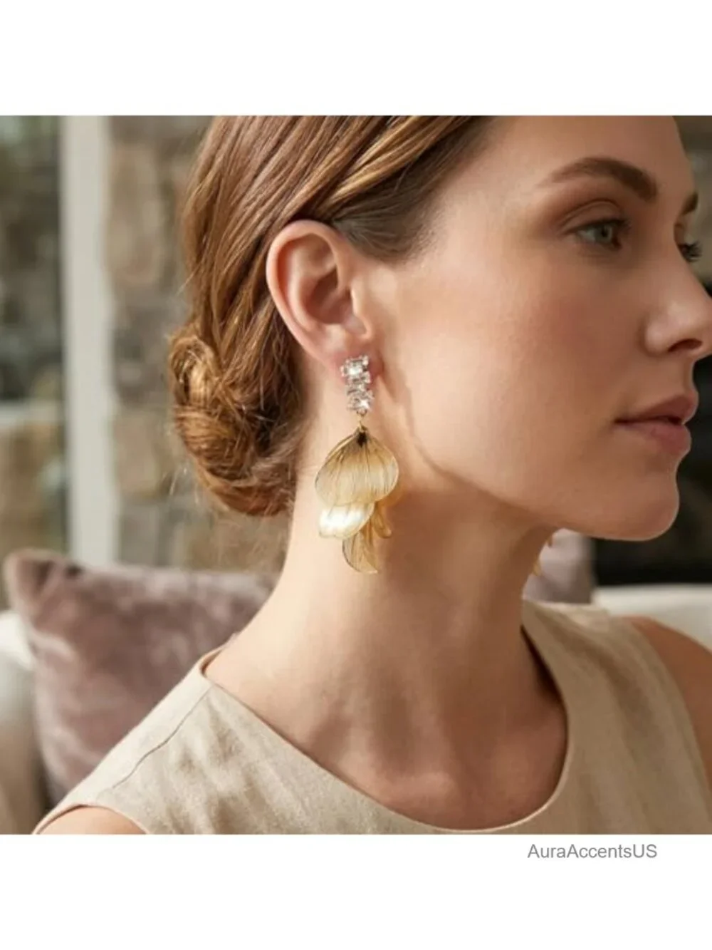 Boho Floral Dangle Earrings for Women, 5 Layer Filigree Leaf Statement